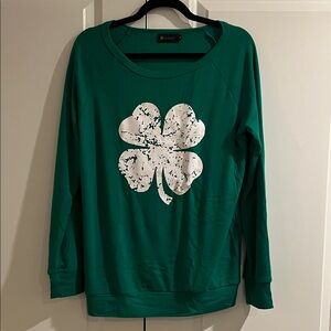 Green Sweatshirt with White Clover
